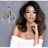 Central Diamond Center Tree of Life Mothers Birthstone Necklace in Silver-10K or 14K Gold. Up to 12stones