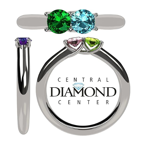 Central Diamond Center Lucita Couples Ring w/ 2 Simulated Birthstones in Sterling Silver, 10K or 14K Gold