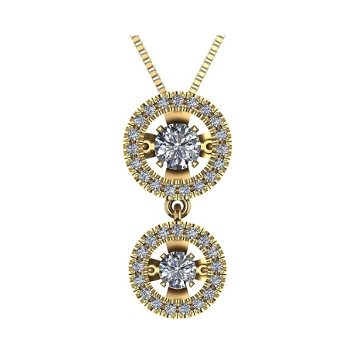 Central Diamond Center Round Double Halo Dancing Gemstone Necklace for Women in 925 Silver & Pure Brilliance Zirconia
