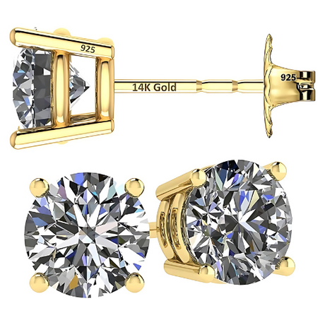 14K Solid Gold Post & Silver Simulated Diamond Stud Earrings-cubic zirconia earrings studs .30ct to 8.00ct