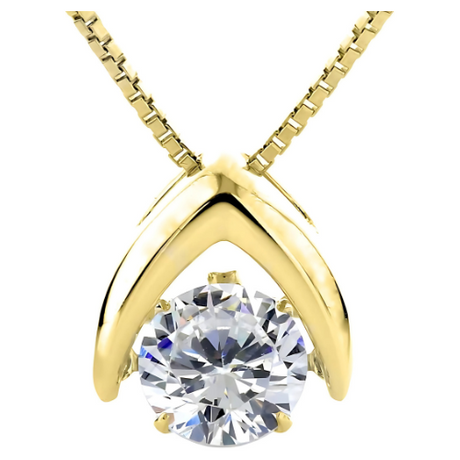 Central Diamond Center Omega Dancing Gemstone Necklace for Women in 925 Sterling Silver & Pure Brilliance Zirconia CZ