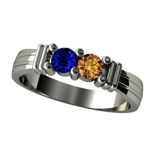 Central Diamond Center Shared Prong Couples 2 Stone Ring w/Simulated Birthstones in Sterling Silver, 10K or 14K Gold