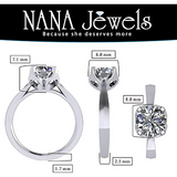 Angled view of a simulated diamond zirconia engagement ring.