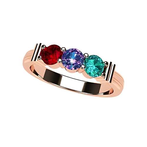 Central Diamond Center Shared Prong Mothers Birthstone Family Ring w/ 1 to 6 Simulated Gemstones in Sterling Silver, 10K or 14K Gold