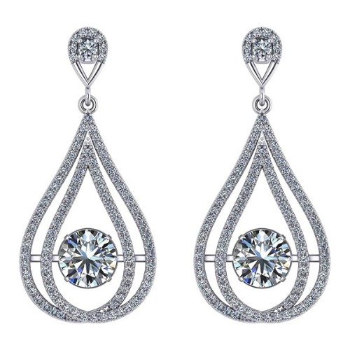 Central Diamond Center Chandelier Dancing Diamond Simulated stone Dangle Earrings for Women in Sterling Silver