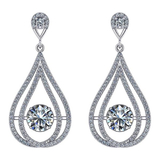 Central Diamond Center Chandelier Dancing Diamond Simulated stone Dangle Earrings for Women in Sterling Silver