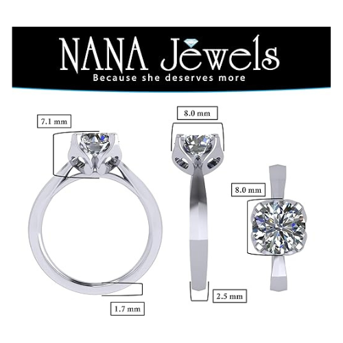 NANA Jewels 2.00ct-3.00ct Simulated Diamond Zirconia Engagement Ring Round Cut Heart & Soul Solitaire Sterling Silver