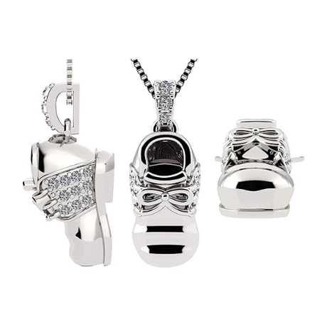Central Diamond Center Solid 10k or 14K Gold Baby Shoe Charm or Pendant Necklace with Pure Brilliance Zirconia