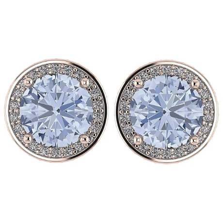 NANA Jewels Round Halo Simulated Aquamarine Pure Brilliance Zirconia Earrings & Necklace in Solid Sterling Silver