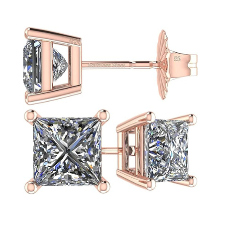 NANA Jewels Princess Cut Simulated Diamond Stud Earrings Silver & CZ 1.50ct - 4.00ct Hypoallergenic