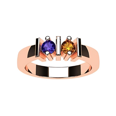 Central Diamond Center Straight Bar Couples 2 Stone Ring w/ Simulated Birthstones in Sterling Silver, 10K or 14K Gold