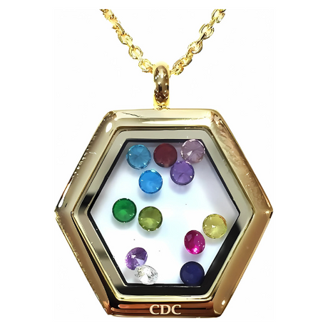 Central Diamond Center Stainless Steel Mother's  Hexagon Locket Pendant (Jan-Dec) Yellow/White/Rose Plated With A Chain