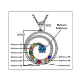 Central Diamond Center Swirl Birthstone Mothers Necklace w/ 1 to 9 Simulated Gemstones in Silver, 10K, or 14K Gold For Women