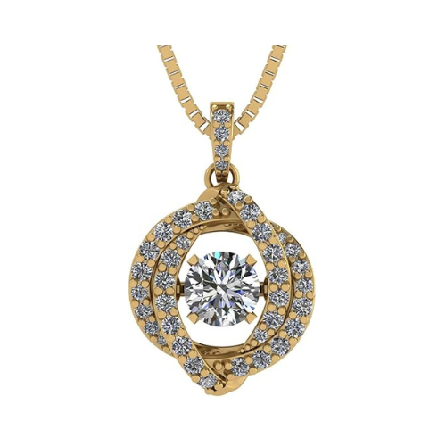 Central Diamond Center Swirl Dancing Gemstone Necklace for Women in Solid 925 Sterling Silver w/Pure Brilliance Zirconia CZ