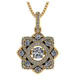 Close-up: "dancing" gemstone movement in flower design.