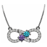 Central Diamond Center Infinity Couples 2 Stones Pendant w/His and Hers Pure Brilliance Simulated Birthstones & 18" Adj. Chain