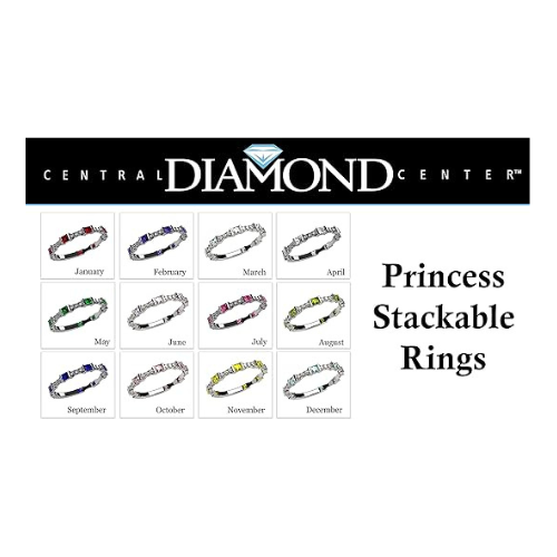 Central Diamond Center Sterling Silver Stackable Birthstone Ring Band w/Princess Cut Simulated Birthstones, Gold Plated