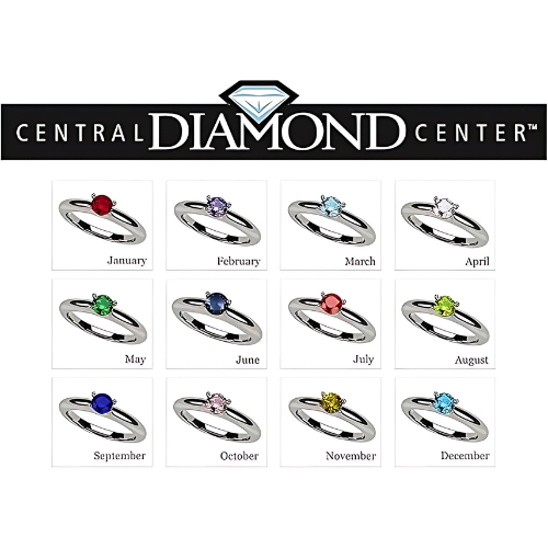 Central Diamond Center Customizable Lucita Solitaire Birthstone Ring Set In 925 Sterling Silver W/Simulated Birthstone