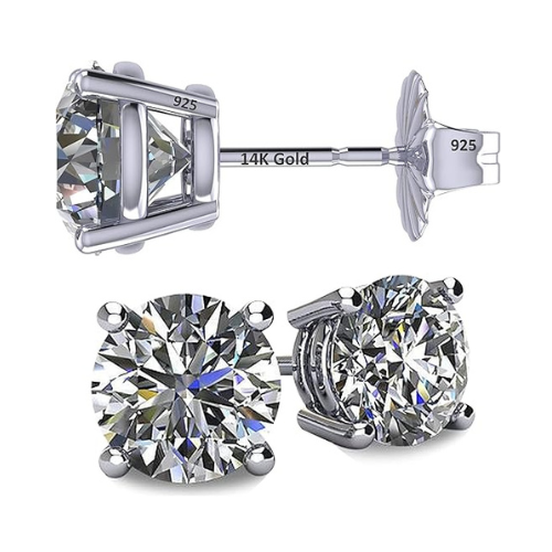 14K Solid Gold Post & Silver Simulated Diamond Stud Earrings-cubic zirconia earrings studs .30ct to 8.00ct