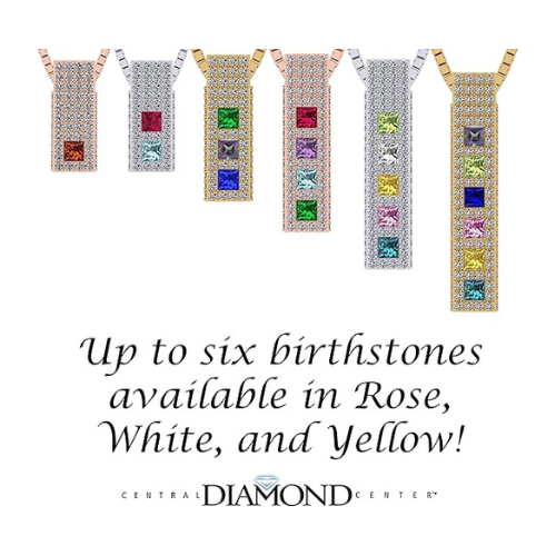 Central Diamond Center Princess Mothers Pendant Necklace w/ Pure Brilliance Zirconia Accent CZs Sterling Silver, 10K or 14K Gold