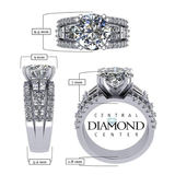 3.00 Carat Simulate Diamond Engagement Ring-Round & Baguette 5.00ct twt-Platinum Plated Sterling Silver