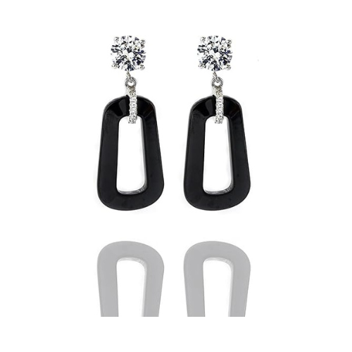 Central Diamond Center Black Ceramic & Pure Brilliance Zirconia CZ Earrings and Necklace