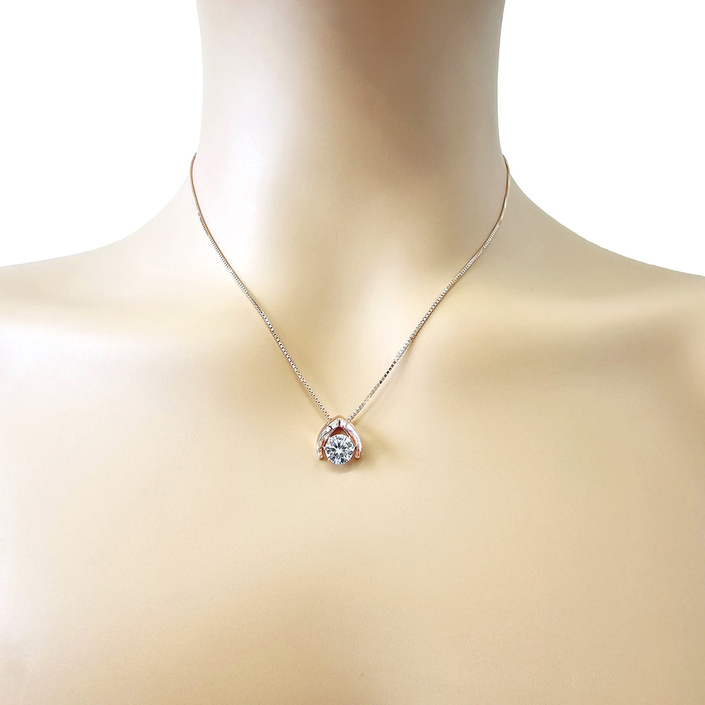 Central Diamond Center Omega Dancing Gemstone Necklace for Women in 925 Sterling Silver & Pure Brilliance Zirconia CZ