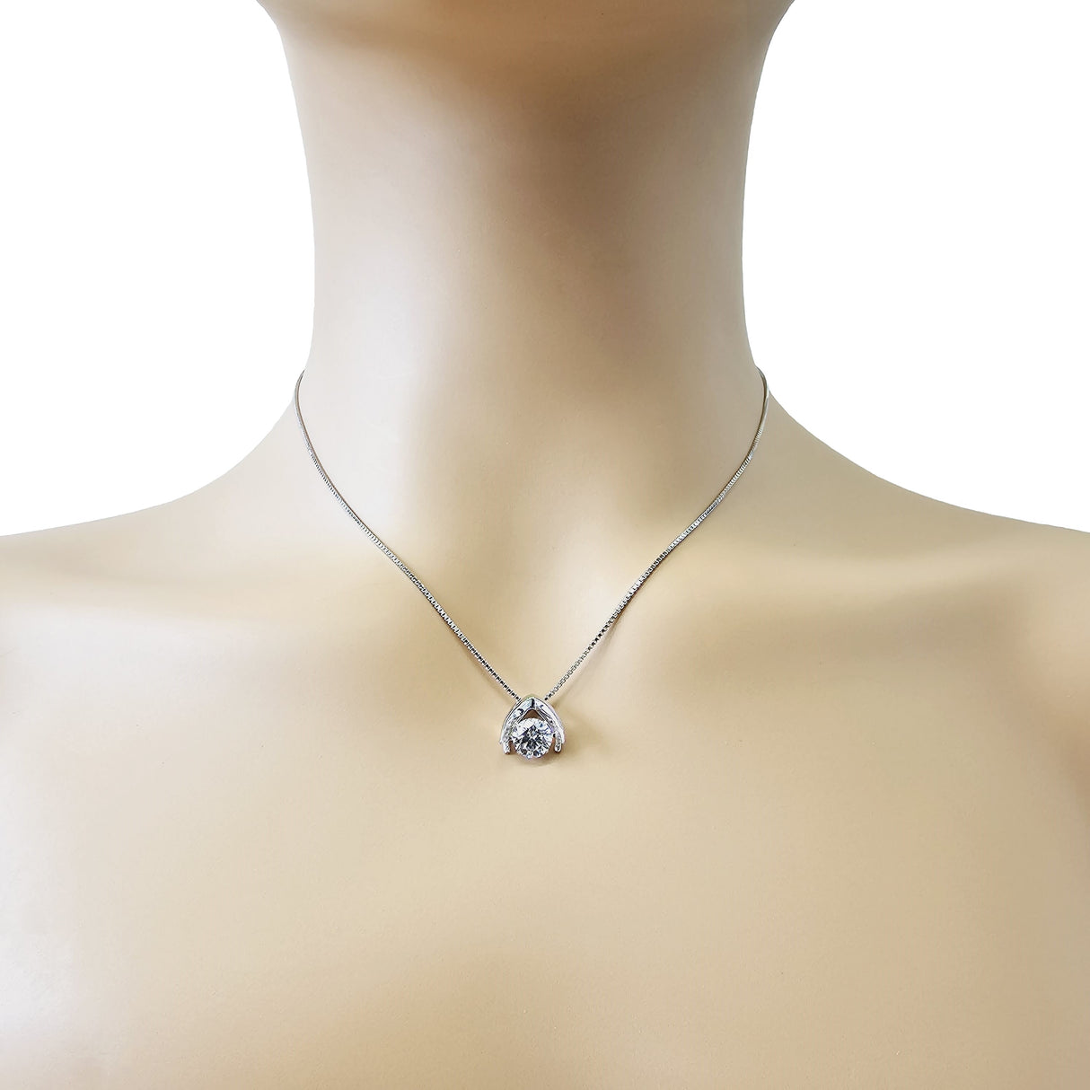 Central Diamond Center Omega Dancing Gemstone Necklace for Women in 925 Sterling Silver & Pure Brilliance Zirconia CZ