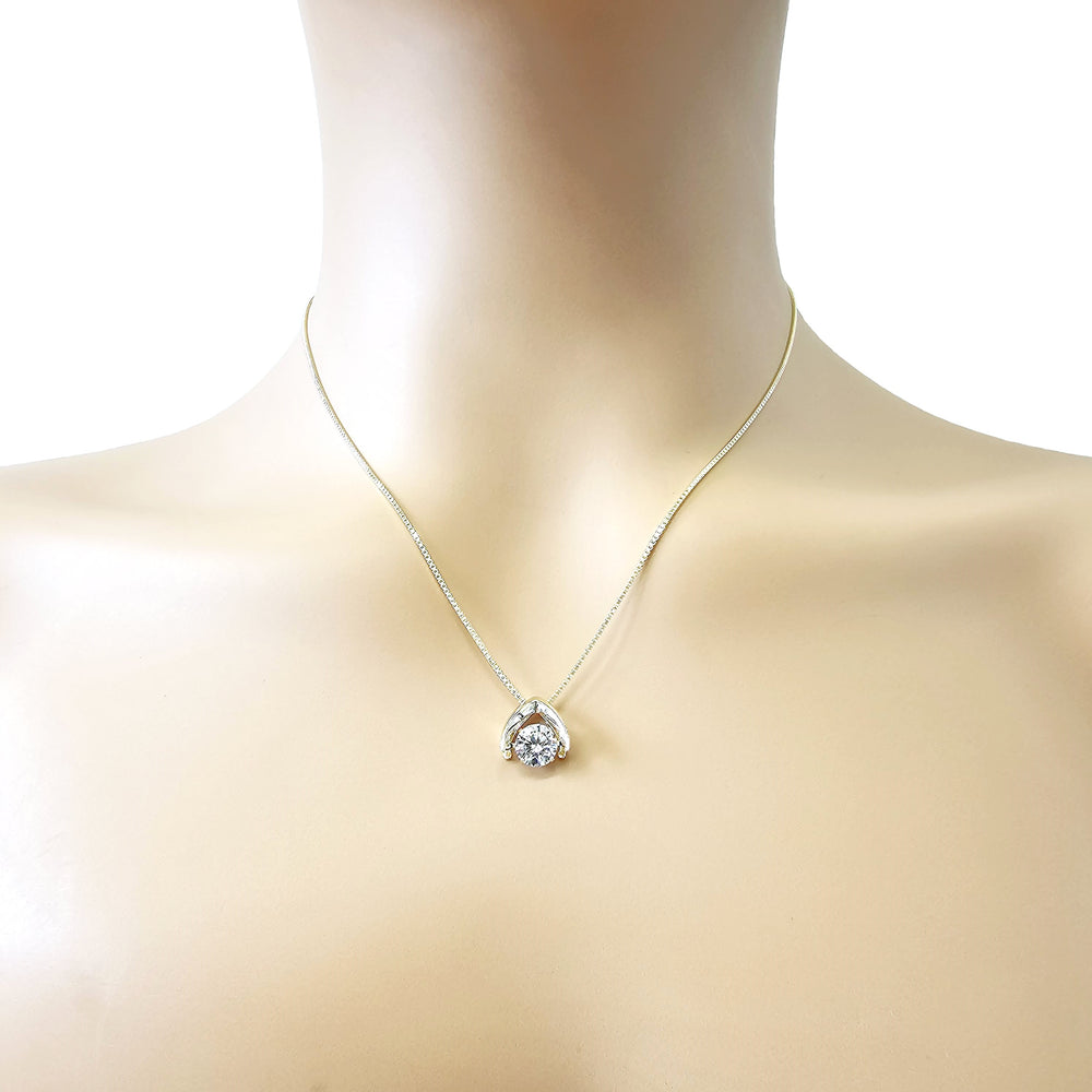 Central Diamond Center Omega Dancing Gemstone Necklace for Women in 925 Sterling Silver & Pure Brilliance Zirconia CZ