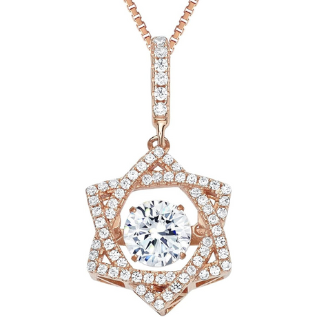 Star of David Dancing Gemstone Necklace in 925 Sterling Silver w/ Pure Brilliance Zirconia CZ