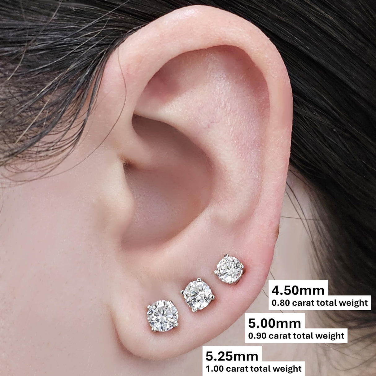 Simulated Diamond Stud Earrings Round Sterling Silver Hypoallergenic 0.30-8.00cttw