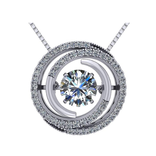 Central Diamond Center Circle Swirl Dancing Gemstone Dangle Earrings or Necklace in Sterling Silver w/Pure Brilliance Zirconia