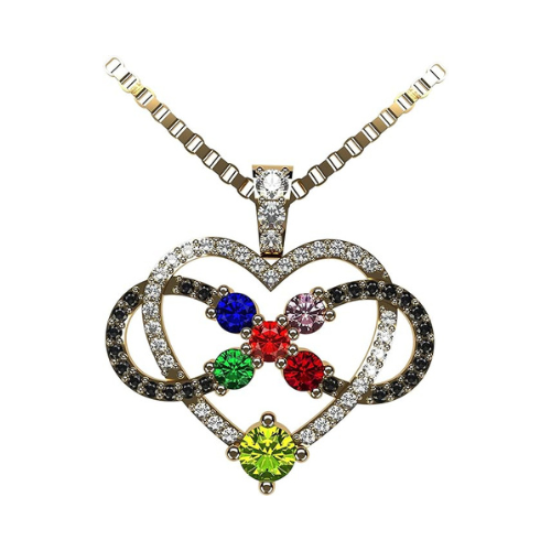 Central Diamond Center Infinity Love Mother & Child Necklace w/ 1-5 Simulated Birthstones in Silver, 10K, or 14K Gold (B)