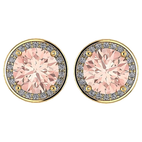Simulated Morganite Pure Brilliance Zirconia Round Halo Stud Earrings in Solid Sterling Silver, Hypoallergenic