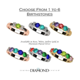 Central Diamond Center Shared Prong Mothers Birthstone Family Ring w/ 1 to 6 Simulated Gemstones in Sterling Silver, 10K or 14K Gold