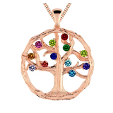 Central Diamond Center Tree of Life Mothers Birthstone Necklace in Silver-10K or 14K Gold. Up to 12stones