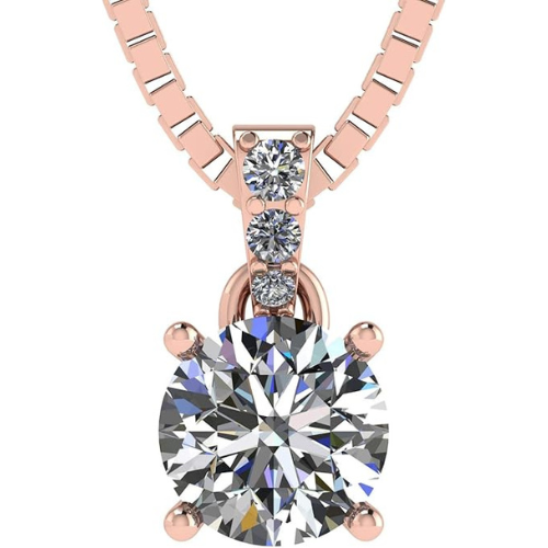 Model wearing a round solitaire simulated diamond necklace.