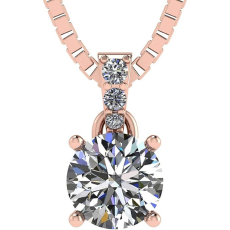 Model wearing a round solitaire simulated diamond necklace.