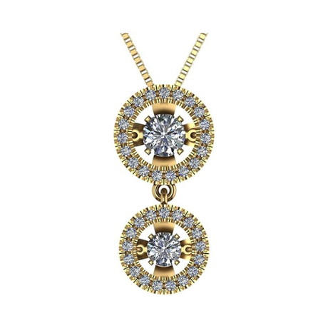Central Diamond Center Round Double Halo Dancing Gemstone Necklace for Women in 925 Silver & Pure Brilliance Zirconia