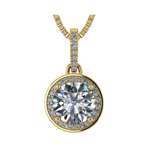Round Simulated Diamond Solitaire Necklace/Pendant- Double Halo from 1 to 3 carat center- Sterling Silver