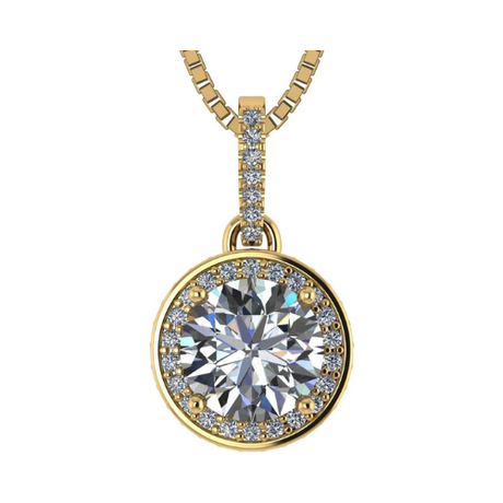 Round Simulated Diamond Solitaire Necklace/Pendant- Double Halo from 1 to 3 carat center- Sterling Silver