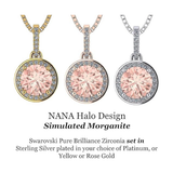 NANA Jewels Round Simulated Morganite Halo Necklace 6.5mm 1.00ct Center Gemstone w/Pure Brilliance Zirconia