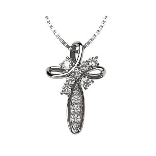 Central Diamond Center Family Cross CZ Birthstone Mothers Necklace w/ 1 to 11 Simulated Birthstones in Solid 925 Sterling Silver