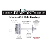 Princess Halo Earrings W/ Pure Brilliance Zirconia In Sterling Silver Mounting, Hypoallergenic
