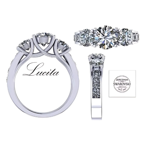 Central Diamond Center 3 Stone Past Present Future Ring your choice Gold-Silver Cz-2.50ctw & 3.50ctw