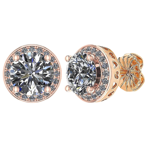 Round Halo Simulated Diamond Stud Earrings, 925 Sterling Silver & Hypoallergenic Post 2.50-3.00ctw CZ