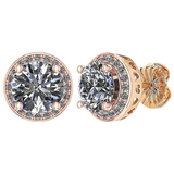 Round Halo Simulated Diamond Stud Earrings, 925 Sterling Silver & Hypoallergenic Post 2.50-3.00ctw CZ