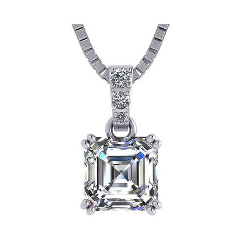 Nana Jewels Asscher Cut Simulate Diamond Solitaire Necklace With 22" Adjustable Box Chain- 7Mm(2Ct) Or 8Mm(3Ct) Look