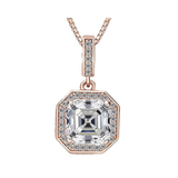 NANA Asscher Cut Halo CZ Simulated Diamond Solitaire Necklace Sterling Silver 7mm Zirconia Center Gemstone