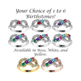 Central Diamond Center Infinity Mothers Rings w/ 1 to 6 Simulated Birthstones in Sterling Silver,  10K or 14K Gold